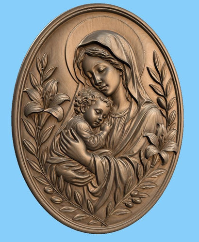 CNC & impression 3D relief Vierge Marie avec enfant Jésus, décoration catholique, fichier STL très haute qualité