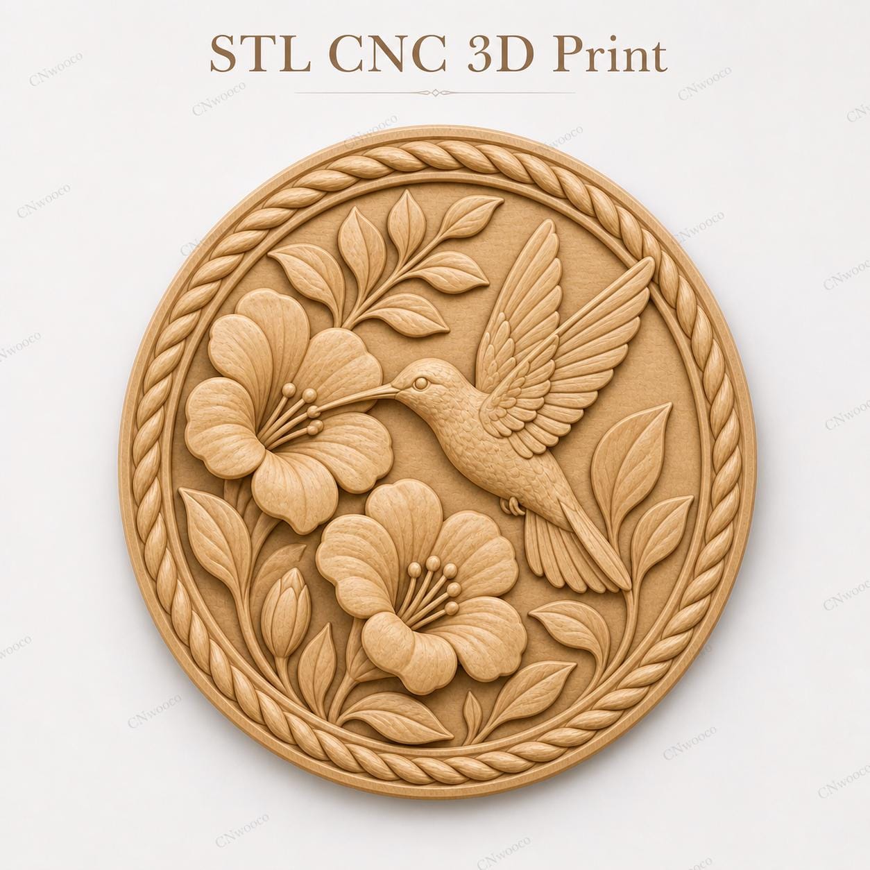 CNC & impression 3D colibri avec fleurs, STL de haute qualité pour sculpture bois et décoration murale