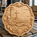 CNC & impression 3D relief phare avec croix bord de mer, fichier STL très haute qualité