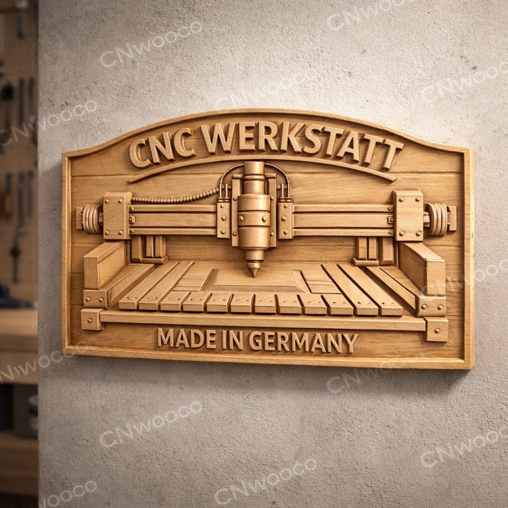 Fichier CNC panneau atelier Werkstatt Made in Germany – bas-relief machine CNC pour sculpture bois, décoration murale STL
