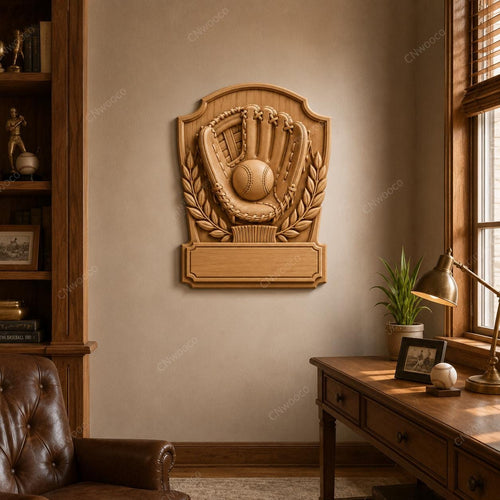 CNC & impression 3D relief baseball avec gant et balle, fichier STL très haute qualité à personnaliser