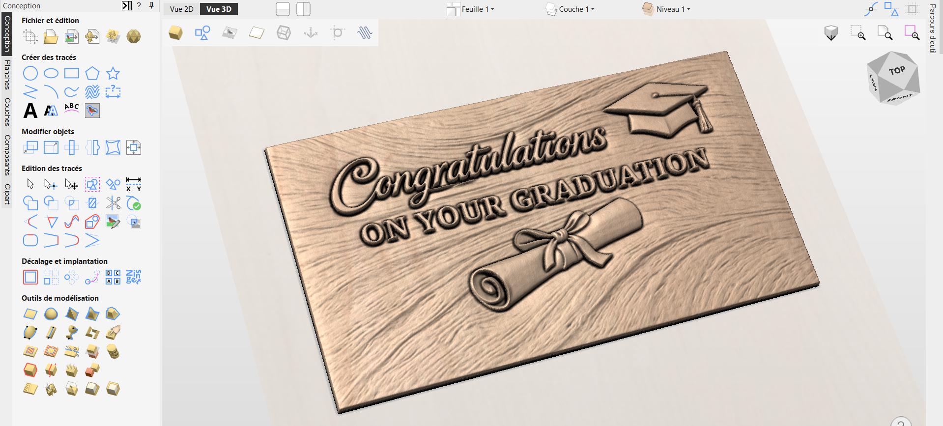Fichier CNC & impression 3D panneau félicitations diplôme – bas-relief graduation pour sculpture bois, décoration murale STL