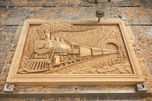 Fichier CNC & impression 3D train vapeur vintage – bas-relief locomotive pour sculpture bois, décoration murale ferroviaire STL
