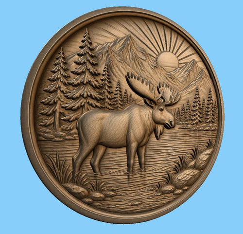 CNC & impression 3D élan moose au lac, STL de haute qualité pour sculpture bois et lodge decor