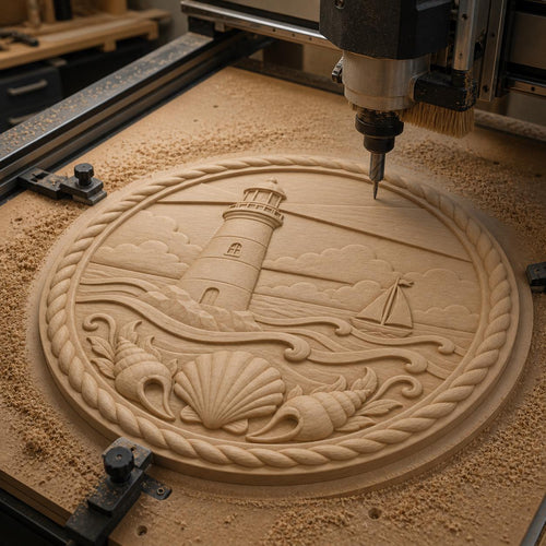 CNC & impression 3D phare marin avec voilier, STL de haute qualité pour sculpture bois bord de mer