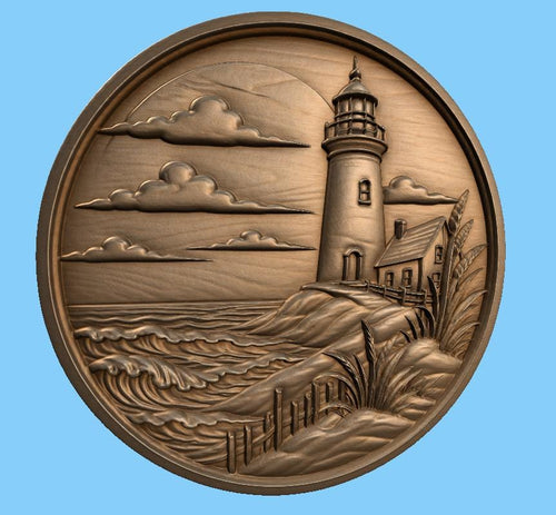 CNC & impression 3D phare bord de mer, fichier STL de haute qualité pour relief bois, coastal lighthouse carving