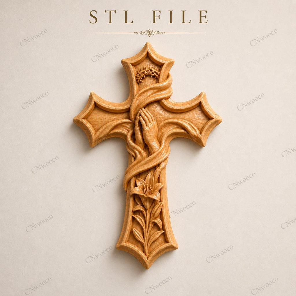 Fichier CNC & impression 3D – croix chrétienne en bas-relief 3D, modèle STL pour sculpture bois et décoration murale