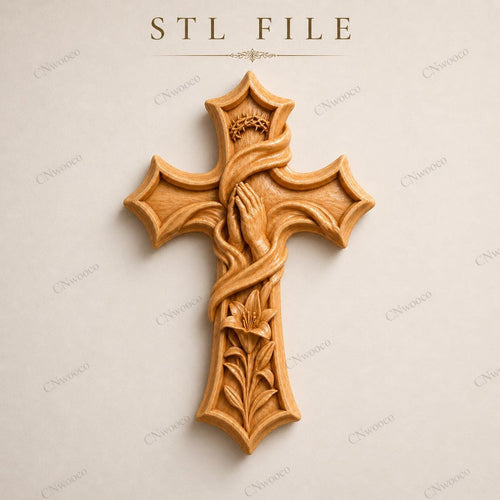 Fichier CNC & impression 3D – croix chrétienne en bas-relief 3D, modèle STL pour sculpture bois et décoration murale