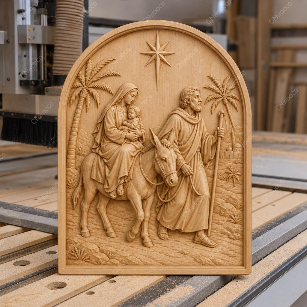 CNC & impression 3D relief fuite en Égypte avec Sainte Famille, fichier STL très haute qualité