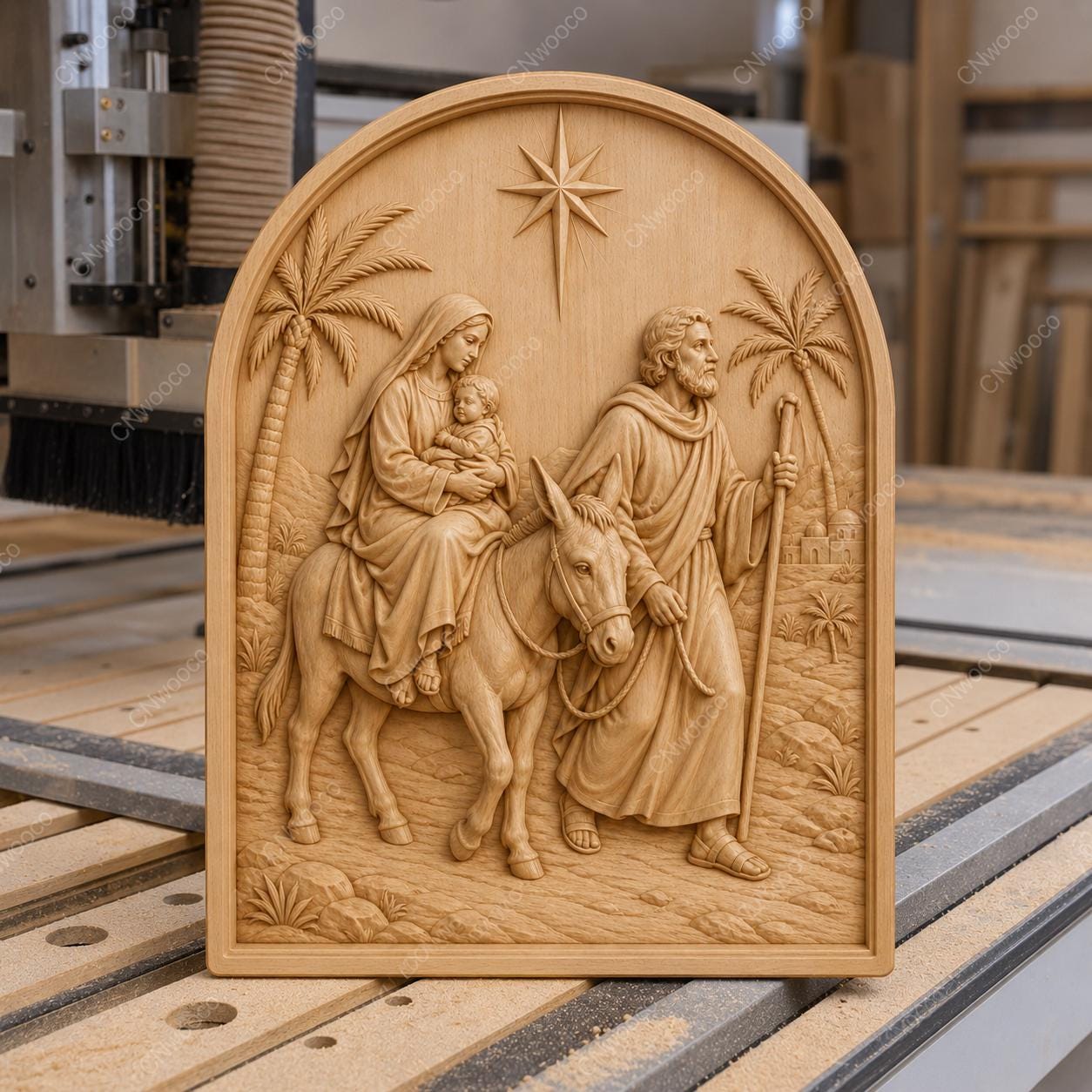 CNC & impression 3D relief fuite en Égypte avec Sainte Famille, fichier STL très haute qualité