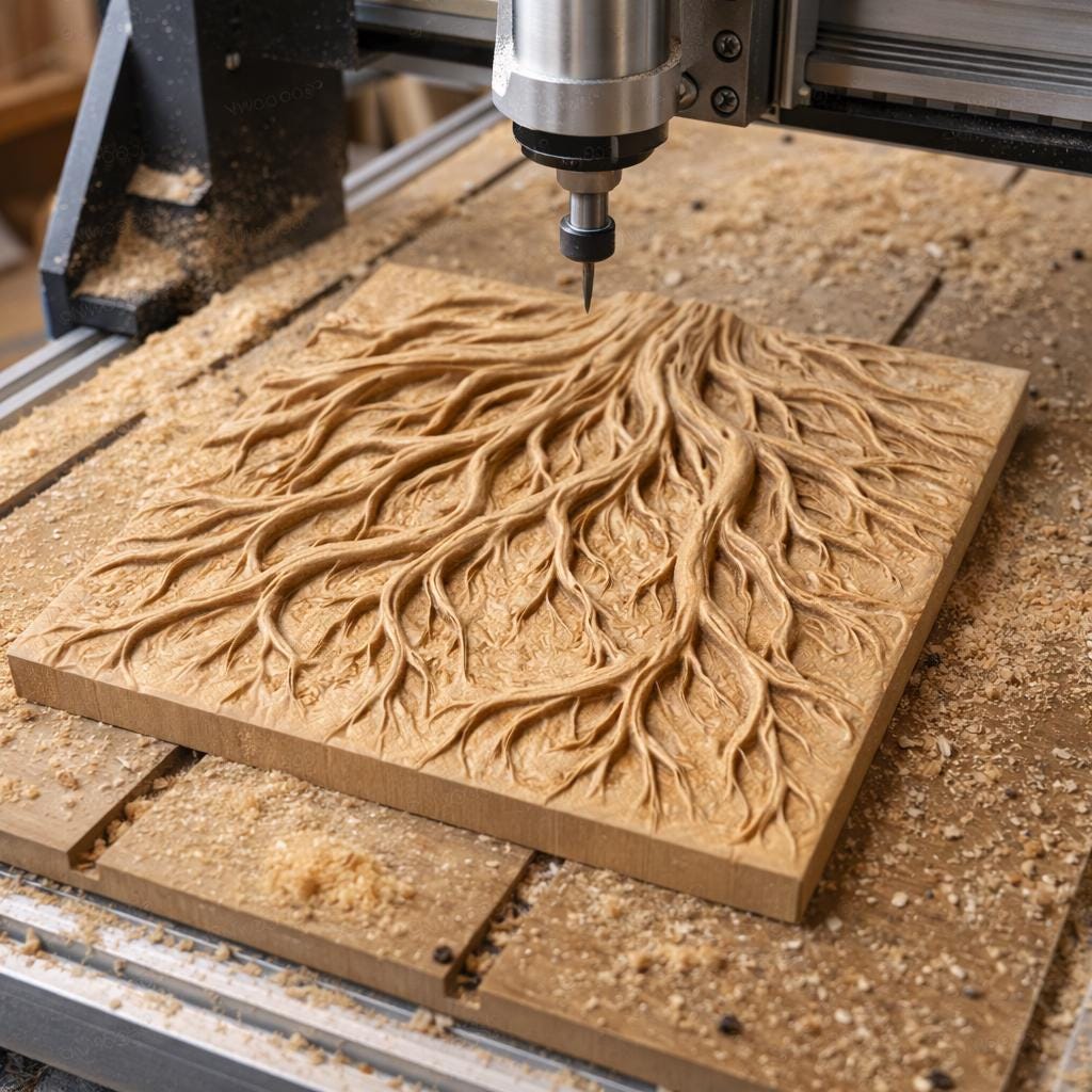 Fichier CNC panneau texture bois racines organiques, bas-relief naturel décoratif, décoration murale, surface bois sculptée, gravure 3D STL