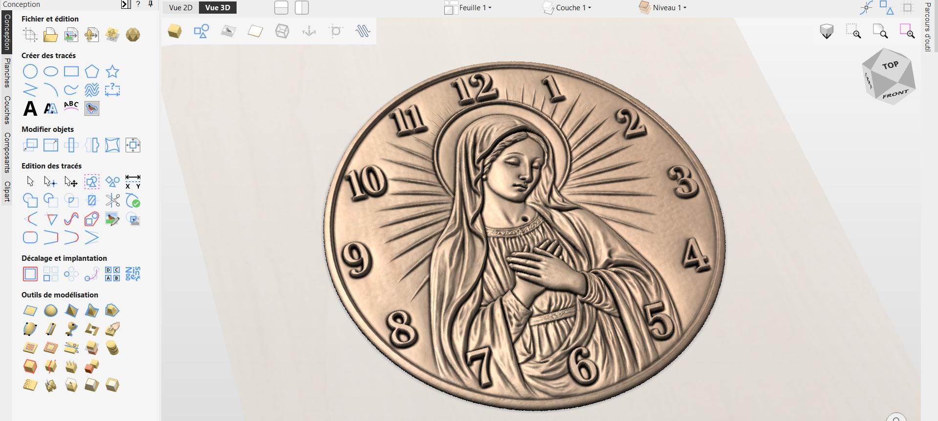 Fichier CNC horloge chrétienne – bas-relief religieux pour sculpture bois, décoration murale église STL