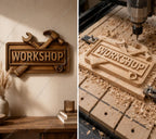Fichier CNC panneau atelier bois, bas-relief outils menuisier, décoration murale rustique, cadeau menuisier, modèle gravure 3D STL