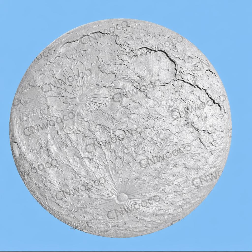 Fichier CNC surface lunaire – bas-relief topographie de la lune pour sculpture bois, décoration murale STL