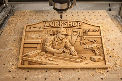 Fichier CNC panneau workshop menuisier, bas-relief bois atelier, décoration murale garage, modèle gravure 3D STL