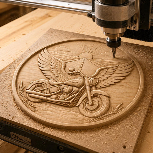 CNC & impression 3D moto avec ailes, STL haute qualité pour sculpture bois et décoration garage