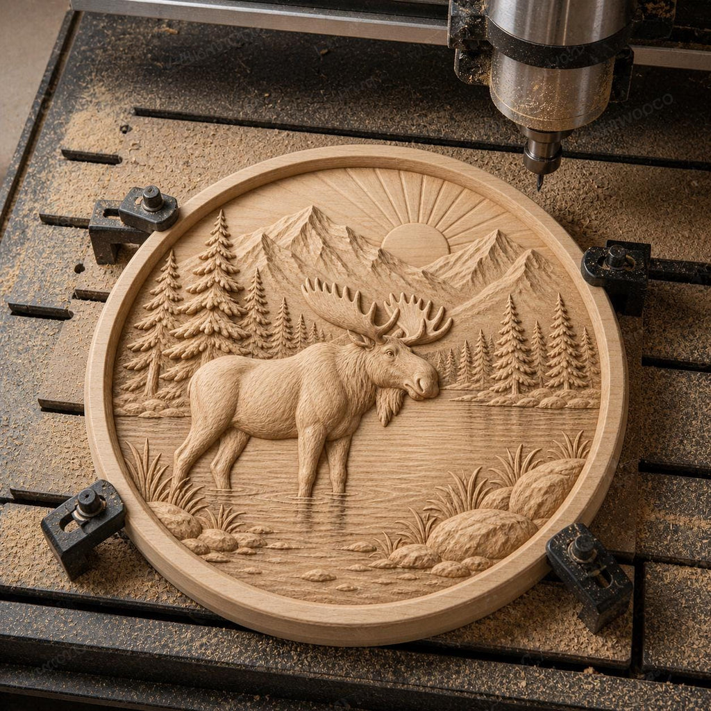 CNC & impression 3D élan moose au lac, STL de haute qualité pour sculpture bois et lodge decor