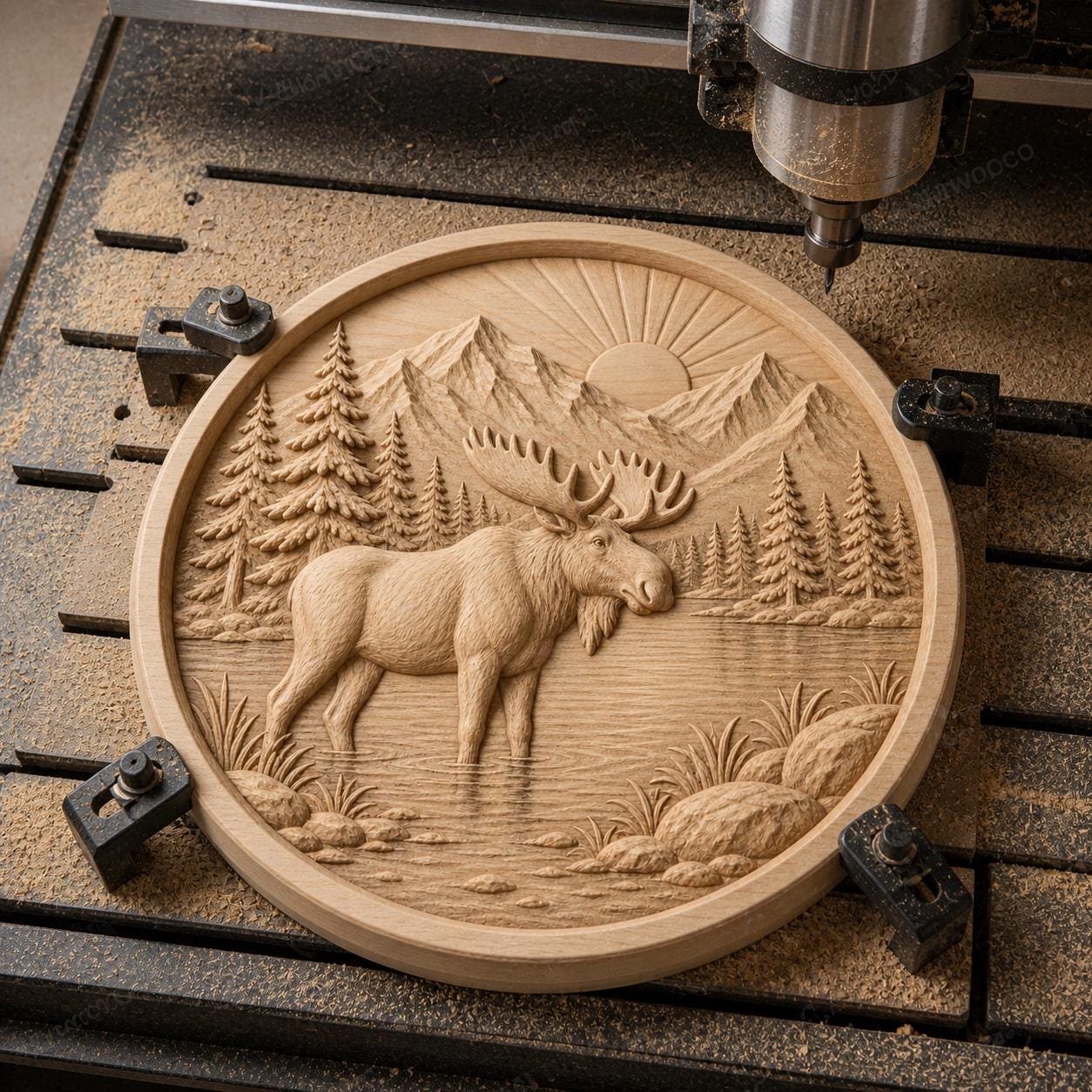 CNC & impression 3D élan moose au lac, STL de haute qualité pour sculpture bois et lodge decor