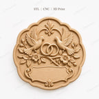 CNC & impression 3D plaque mariage colombes et alliances à personnaliser, fichier STL très haute qualité