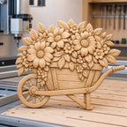 CNC & impression 3D relief brouette remplie de fleurs, décoration jardin floral, fichier STL très haute qualité