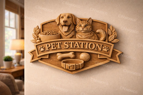 Fichier CNC & impression 3D station animaux chien chat – bas-relief panneau pour sculpture bois, décoration murale pet lover STL