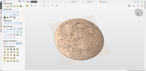 Fichier CNC surface lunaire – bas-relief topographie de la lune pour sculpture bois, décoration murale STL