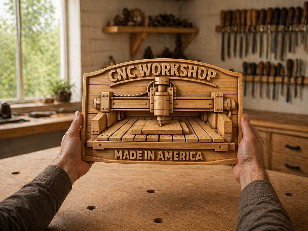 Fichier CNC panneau atelier Made in America – bas-relief bois pour sculpture CNC, décoration murale workshop STL
