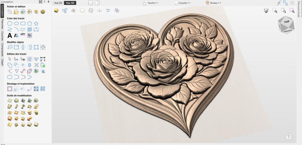 CNC-Datei & 3D-Druck Rosenherz – 3D-Relief für Holzskulpturen, Wanddekoration STL