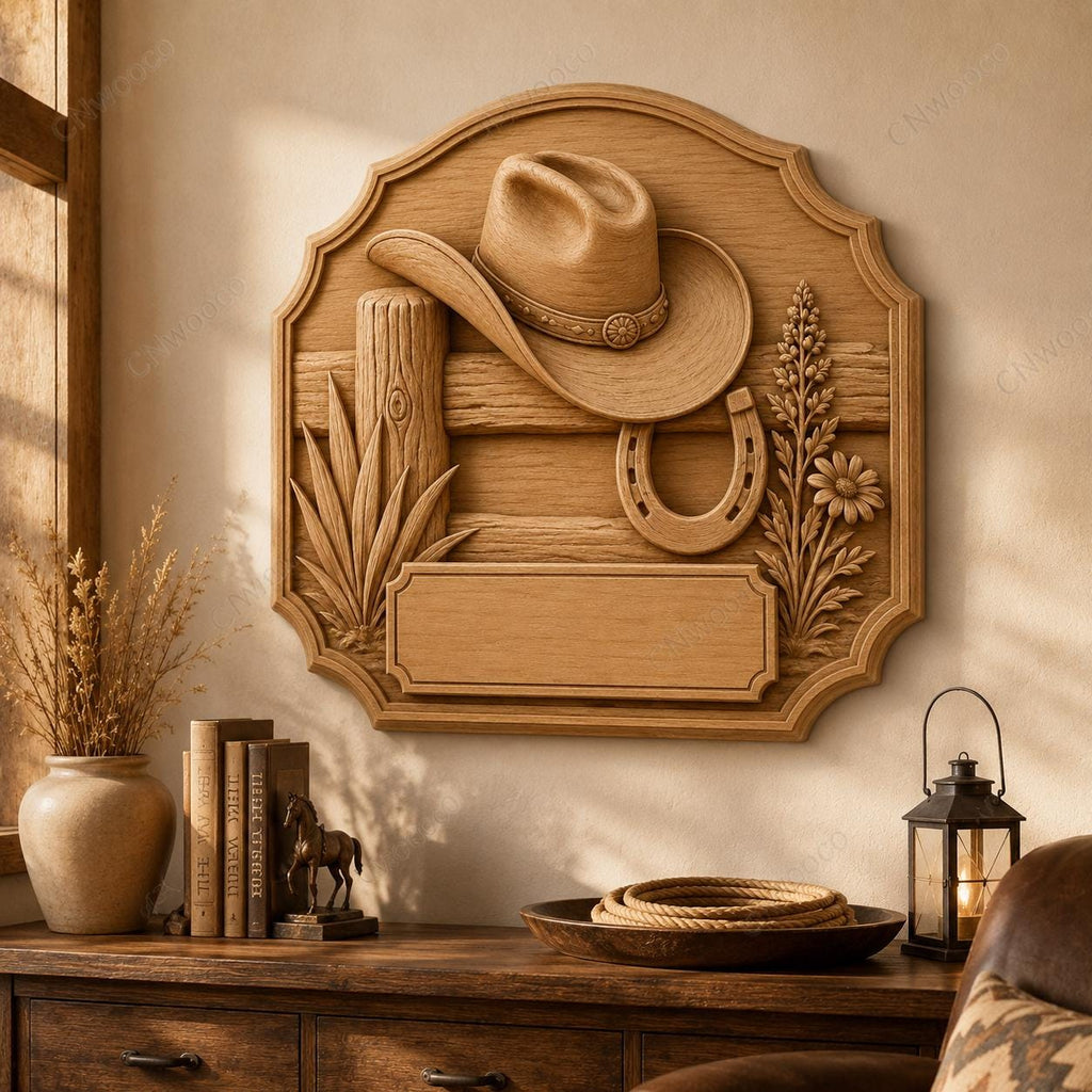 CNC & impression 3D plaque western chapeau cowboy à personnaliser, fichier STL très haute qualité