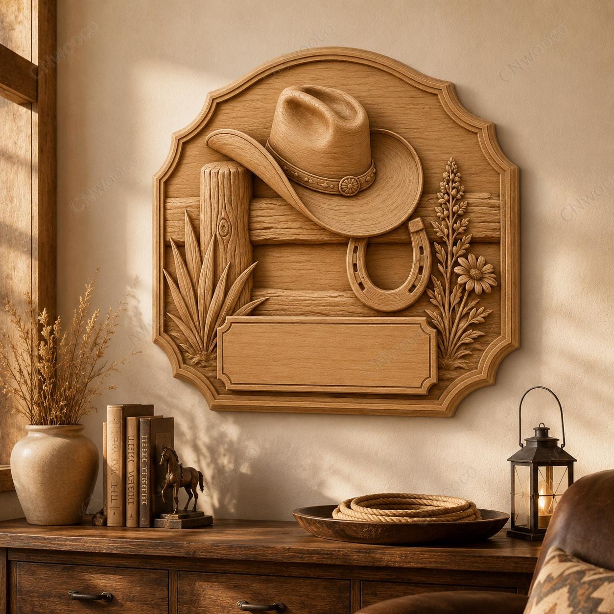 CNC & impression 3D plaque western chapeau cowboy à personnaliser, fichier STL très haute qualité