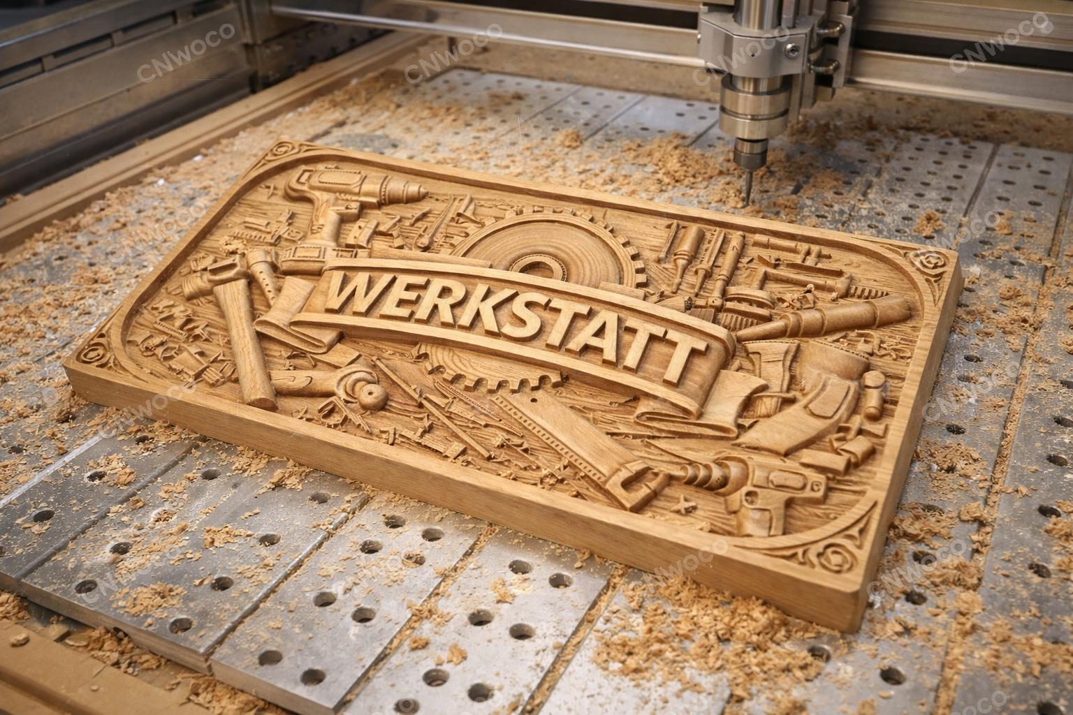 Fichier CNC panneau Werkstatt atelier, bas-relief outils bois, décoration murale workshop, modèle gravure 3D STL