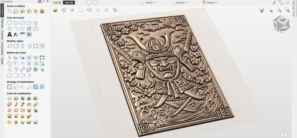 CNC-Datei Samurai-Maske, Katana-Helm, japanisches Holz-Basrelief, asiatische Wanddekoration, Schnitzplatte, 3D-Gravurmodell STL