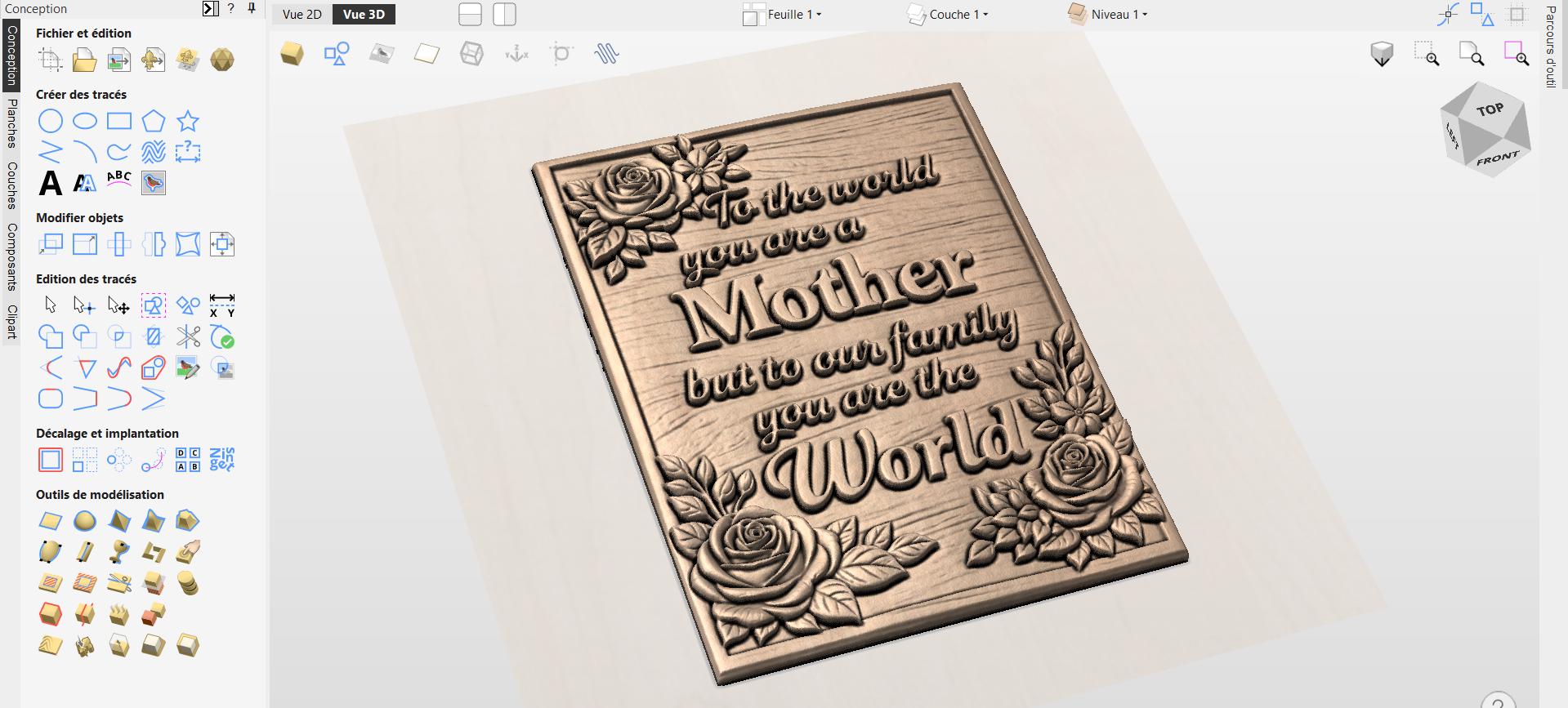 CNC-Datei & 3D-Druck Muttertagsgeschenk – Blumenherz mit Rosen für Mami Wanddekoration STL