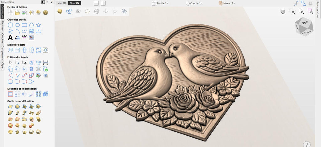 Fichier CNC cœur oiseaux amoureux – bas-relief couple romantique pour sculpture bois, décoration mariage et anniversaire STL
