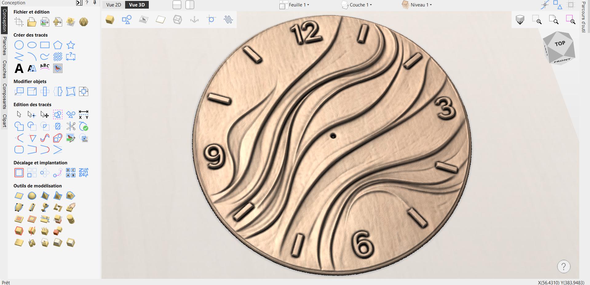 Fichier CNC horloge design abstrait – bas-relief bois 3D pour sculpture CNC, décoration murale moderne STL