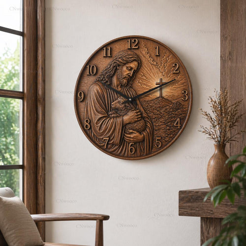 Fichier CNC horloge chrétienne – bas-relief religieux pour sculpture bois, décoration murale STL