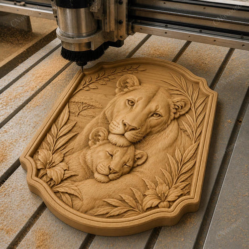 CNC & impression 3D relief lionne et bébé lion, fichier animal wildlife pour gravure bois, STL de haute qualité