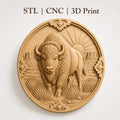 CNC & impression 3D bison western, relief animal sauvage USA STL haute qualité pour sculpture bois et décoration rustique