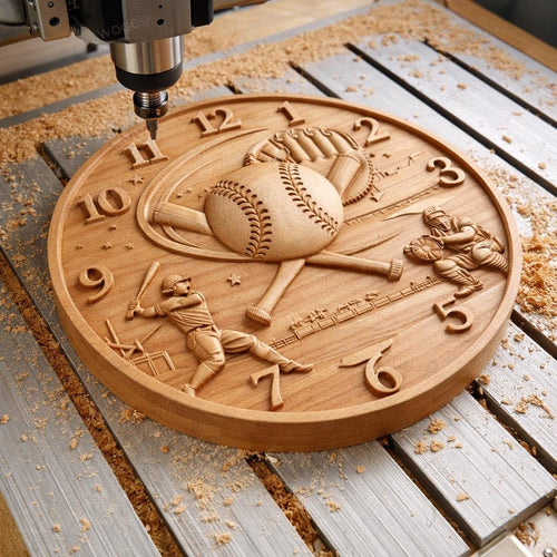 Fichier CNC horloge baseball – bas-relief sport pour sculpture bois, décoration murale STL