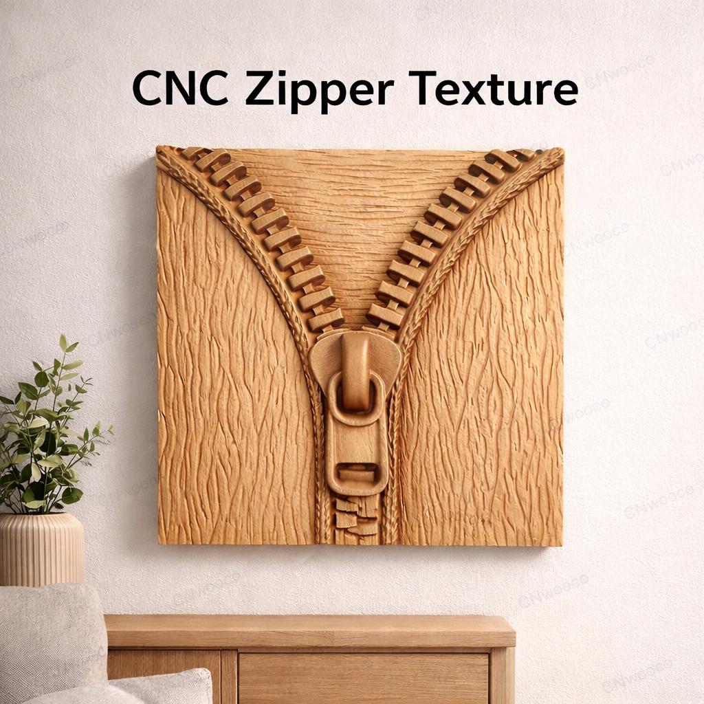 Fichier CNC panneau fermeture éclair bois, bas-relief texture zip décoratif, décoration murale originale, modèle gravure 3D STL