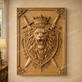 Fichier CNC blason lion couronne et épées – bas-relief royal pour sculpture bois, décoration murale STL haute qualité