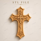 Fichier CNC & impression 3D – croix chrétienne en bas-relief 3D, modèle STL pour sculpture bois et décoration murale