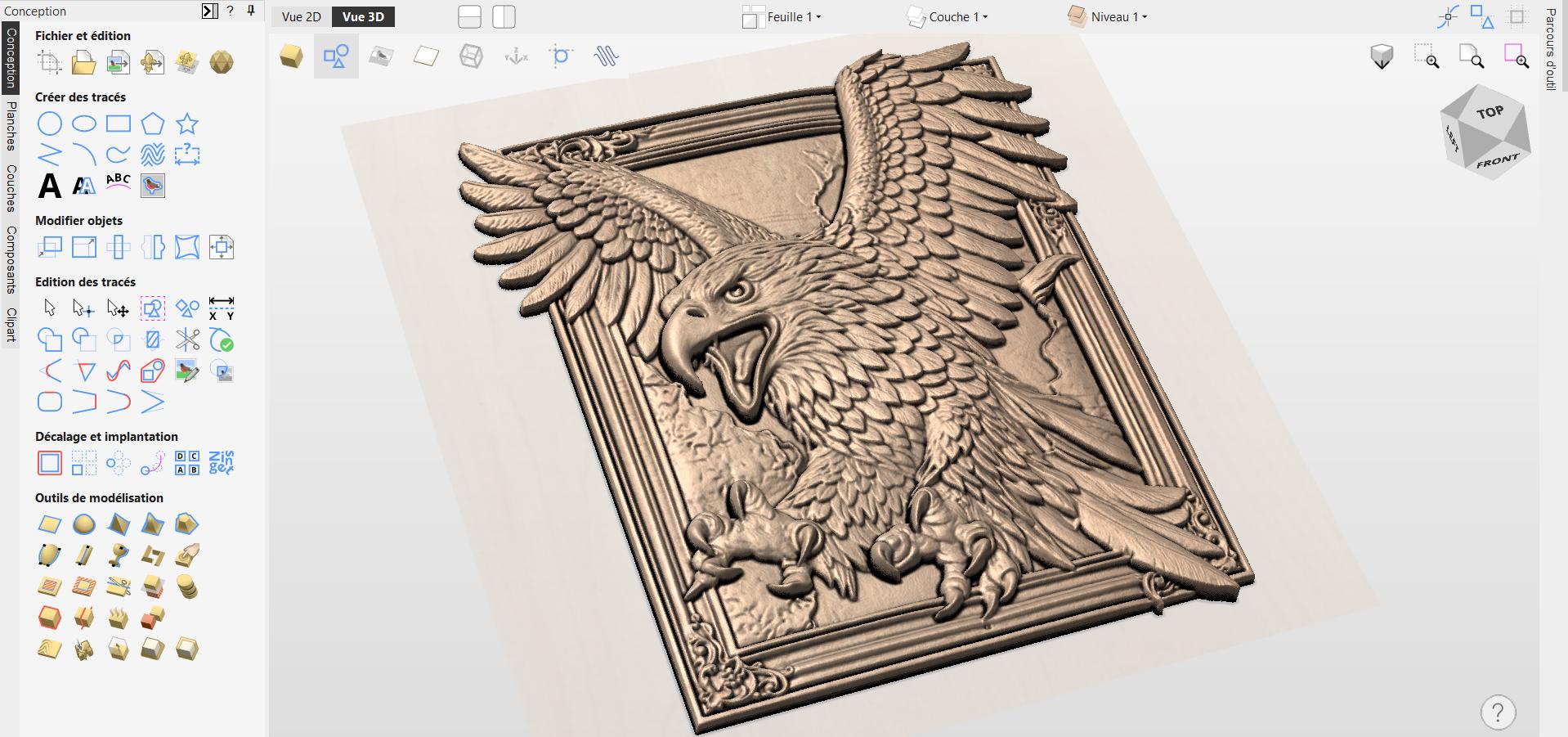 Fichier CNC aigle détaillé, bas-relief bois rustique, décoration murale nature, sculpture bois, modèle gravure 3D STL
