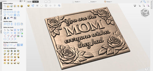 Fichier CNC cœur fête des mères, bas-relief roses pour maman, décoration murale, sculpture bois, modèle gravure 3D STL