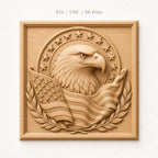 CNC & impression 3D relief aigle américain avec drapeau, décor patriotique, fichier STL très haute qualité