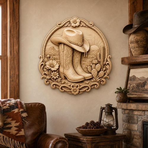 CNC & impression 3D bottes cowboy western, relief ranch STL haute qualité pour sculpture bois et décoration country