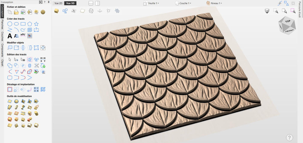 Fichier CNC panneau texture bois écaille (scallop) – bas-relief motif pour sculpture bois, design porte de meuble et décoration murale STL