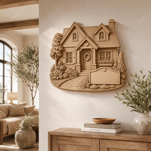 CNC & impression 3D relief maison cottage, fichier home decor pour gravure bois, STL de haute qualité, à personnaliser