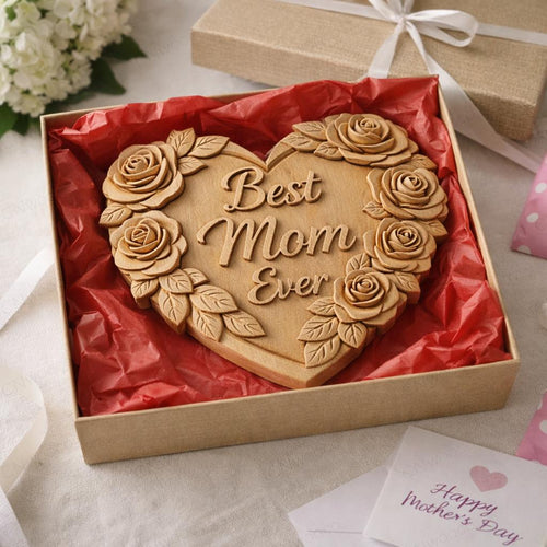 Fichier CNC & impression 3D cœur floral Best Mom Ever – bas-relief bois mural pour cadeau de fête des mères STL haute qualité