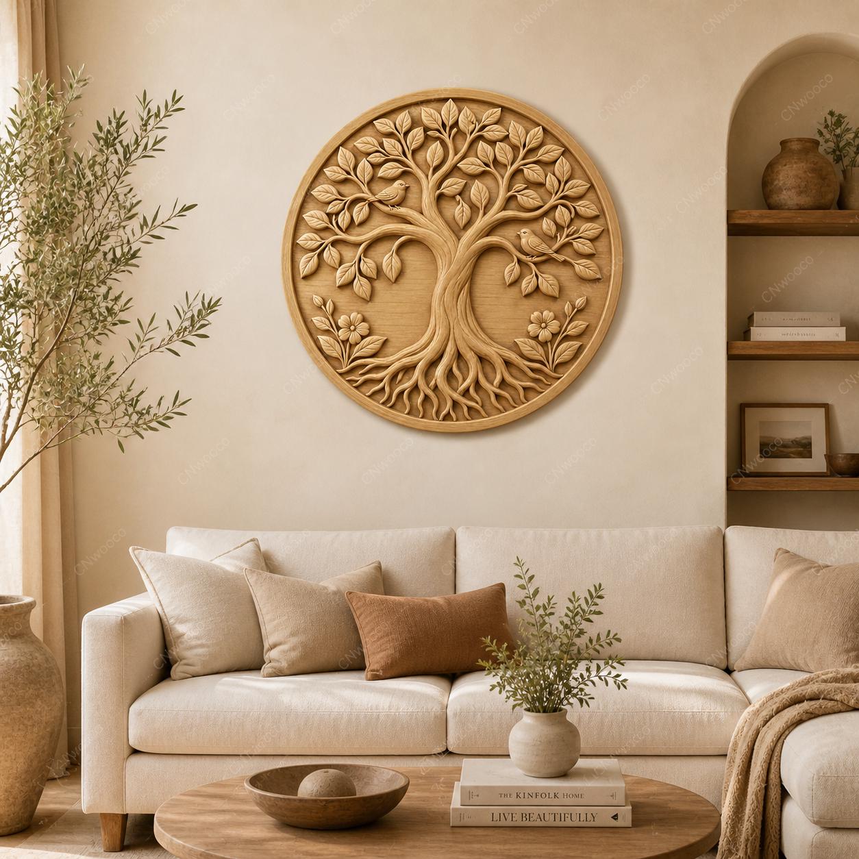 CNC & impression 3D relief arbre de vie avec oiseaux, décor nature familial, fichier STL très haute qualité